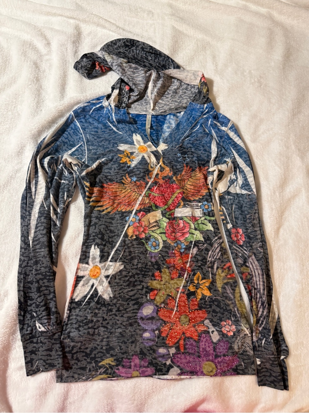 Vintage Women's Graphic Hooded Long Sleeve Top -M